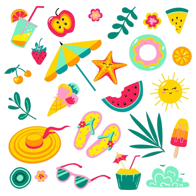 Vector set of cute summer icons