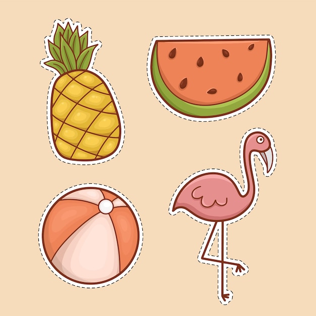 Set of cute summer stickers isolated clipart