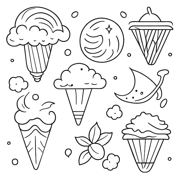 Vector set of cute summer stickers or label collection coloring book