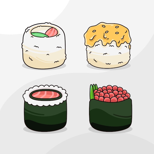 Set of cute sushi cartoon illustration