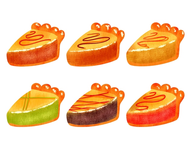 Vector a set of cute sweet cake pie watercolor