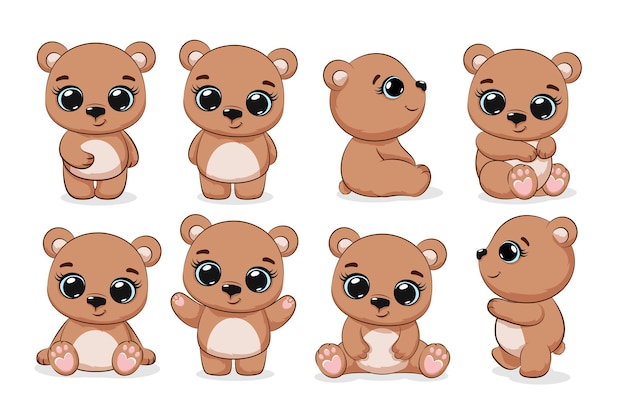 A set of cute teddy bears. cartoon vector illustration.