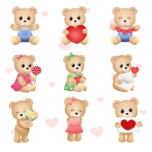 Set of cute teddy bears vector illustration