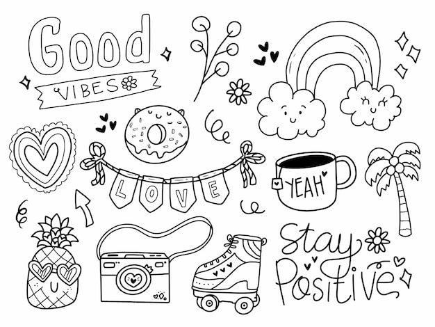 Vector set of cute teenager stickers in line style