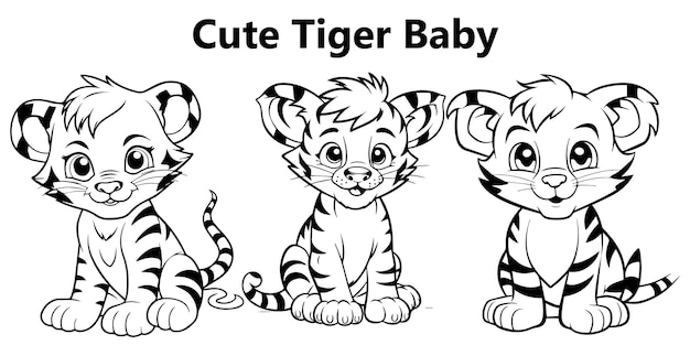 A Set of Cute Tiger Baby Silhouette Vector illustration