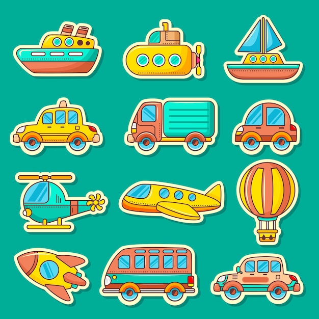 set of cute transportation toys