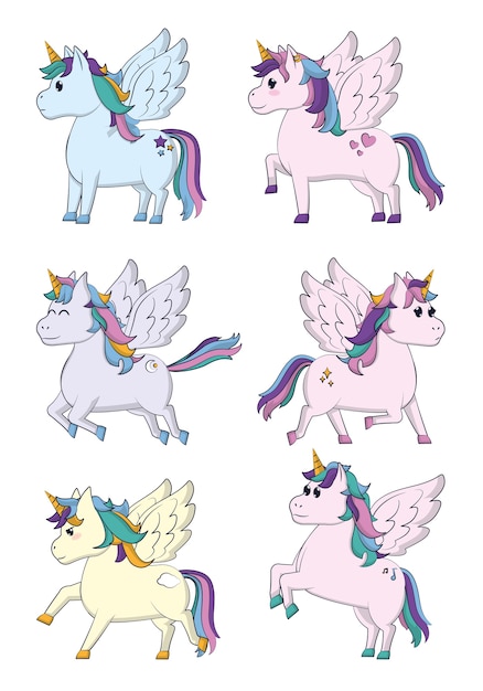 Set of cute unicorns cartoons