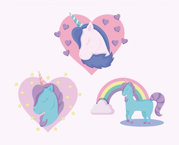 Vector set of cute unicorns fairy tale