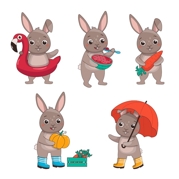 Set of cute vector hares.