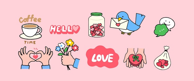 Love romantic stickers. Cute sticker for letter or diary, po