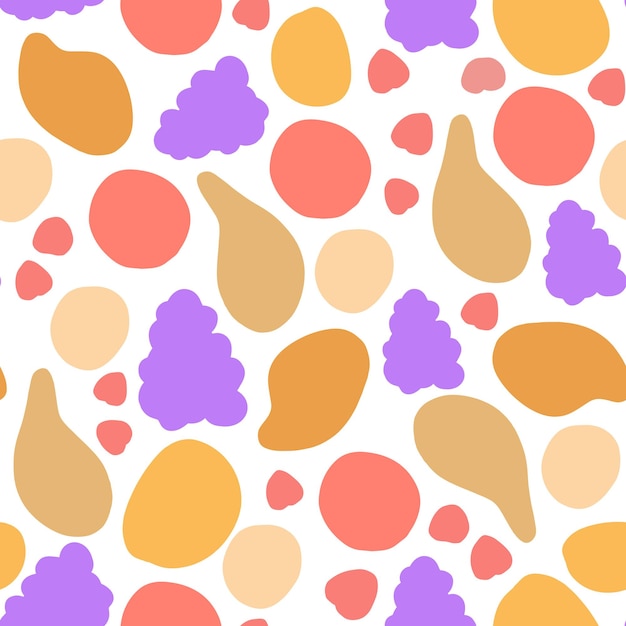 Vector a set of cute vector seamless patterns with abstract flowers fruits with simple shapes leaves