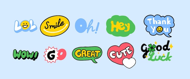 Set of cute vector typography stickers for daily planner and diary. Collection of scrapbooking