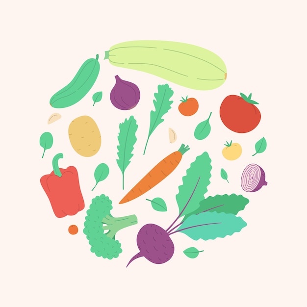 Vector set of cute vector vegetables in a handdrawn style modern vector illustration