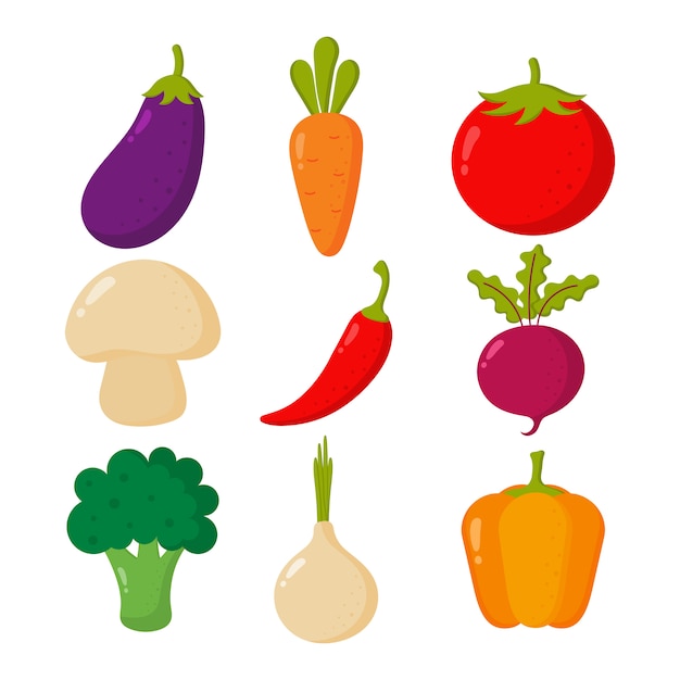 set of cute vegetable icons kawaii style isolated on white. 