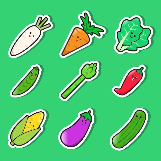 a set of cute vegetables