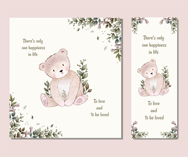 Vector set of cute watercolor hand drawn book cover and bookmark with quotes