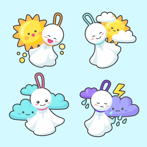 Vector a set of cute weather dolls with different weather symbols