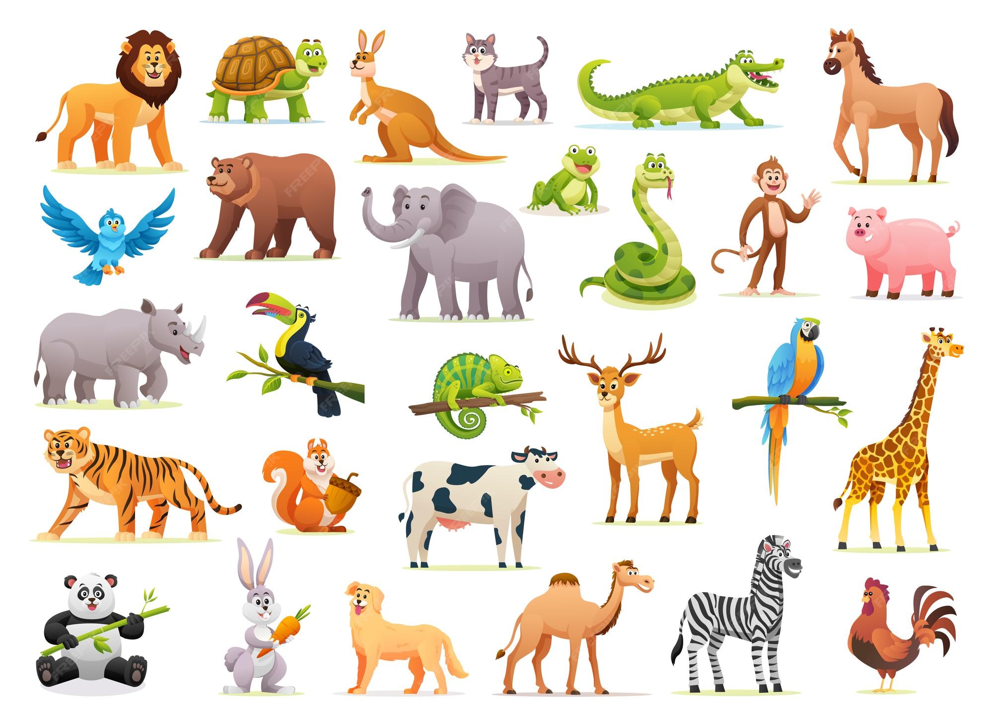 Premium Vector | Set of cute wild animals in cartoon style