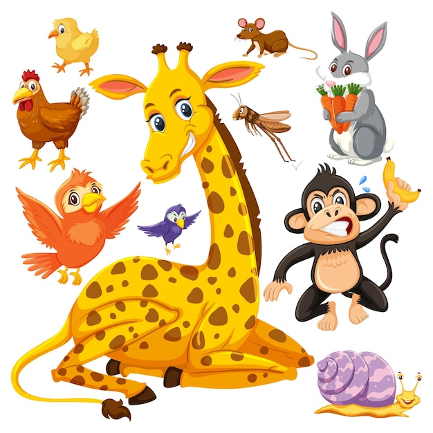 Set of cute wildlife cartoon character