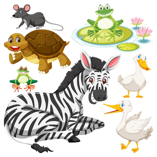 Set of cute wildlife cartoon character