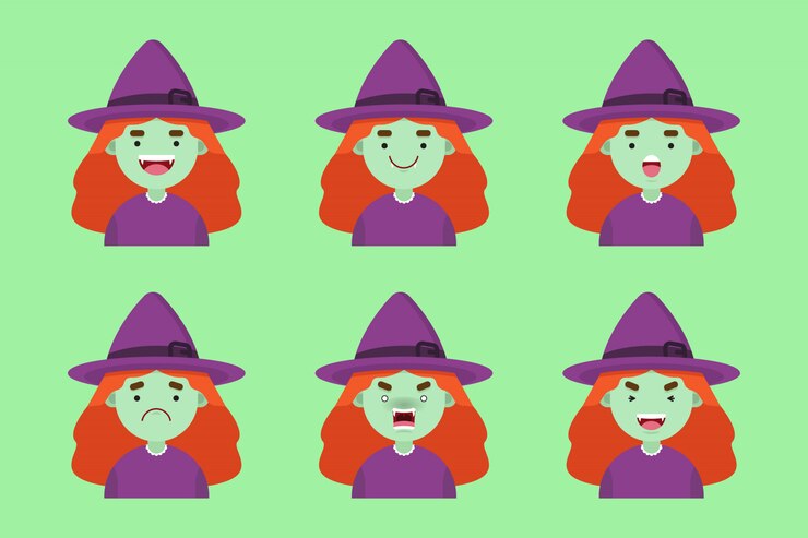 Vector set of cute witch avatar collection