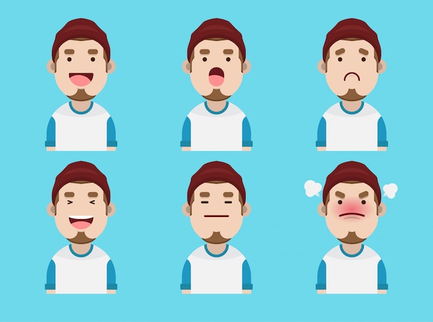 Vector set of cute young man avatar expression collection design