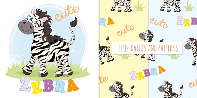 Set of cute zebra and patterns