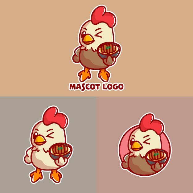 Set di logo mascotte katsu cutechicken con apprearance opzionale.