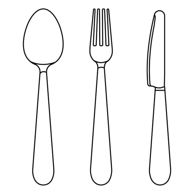 Vector set of cutlery in linear style spoon fork knife vector illustration with dining tools