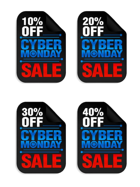 Set of Cyber monday power sale stickers Cyber Monday sale 10 20 30 40 off