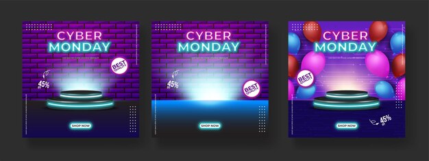 Vector set of cyber monday super sale social media banner template