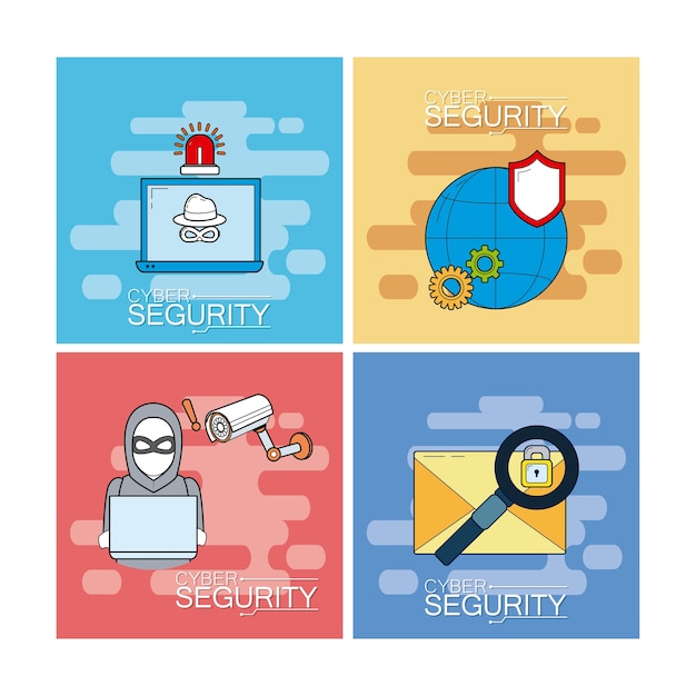 Set of cyber security icons collection