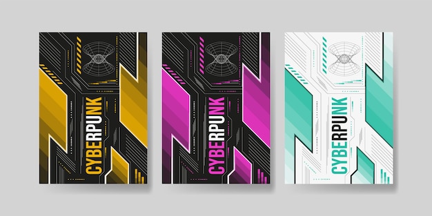 set of Cyberpunk poster with Hud elements Cyberpunk Futuristic High Technology Banner