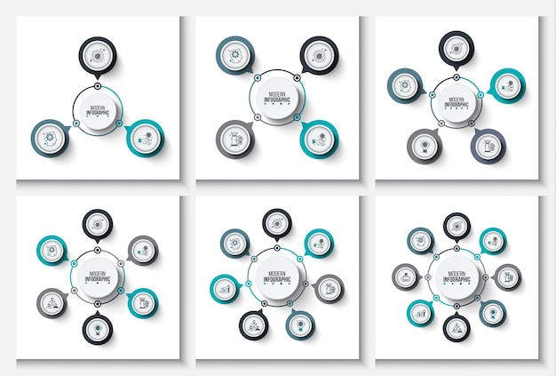 Set of cycle diagram with 3 4 5 6 7 and 8 steps Creative concept for infographic