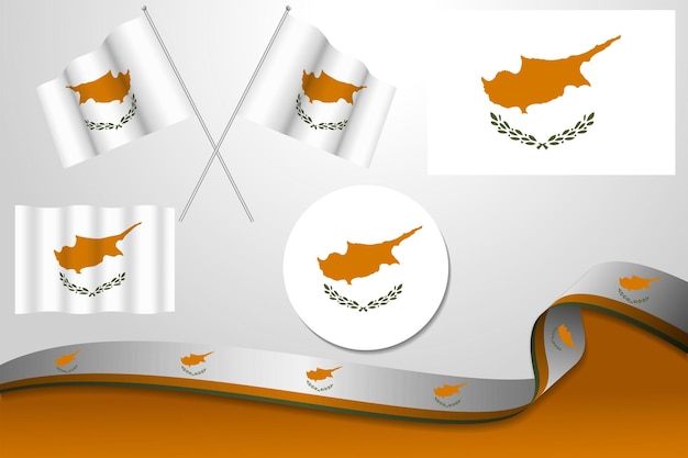 Vector set of cyprus flags in different designs icon flaying flags and ribbon with background