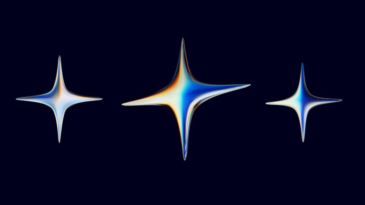 Set of d holographic chrome stars in yk style abstract d stars