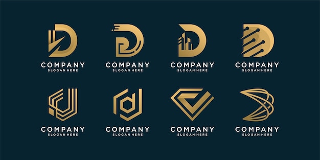 Set of D logo collection with golden abstract style