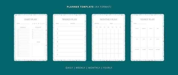 Set of daily weekly monthly and yearly planner minimalist template with terrazzo pattern