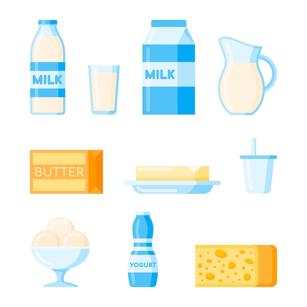 Vector set of dairy products in flat style.