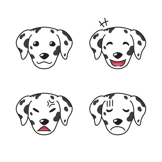 さまざまな感情を示すダルメシアン犬の顔のセット