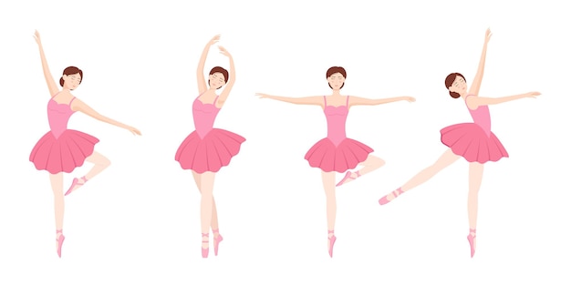 Set of dancing elegant ballerinas on white background, vector illustration