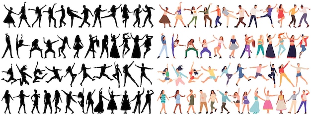 Set of dancing people in flat style isolated vector