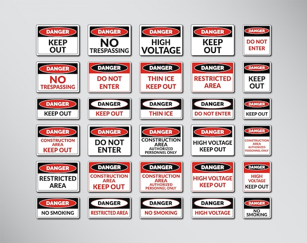 Vector set of danger interdiction emergency signs illustration