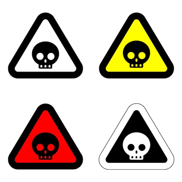 set danger triangle skull warning sign of caution hazard traffic toxic poison icon symbol isolated