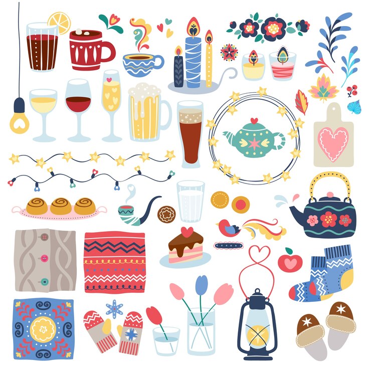 Set of Danish hygge elements