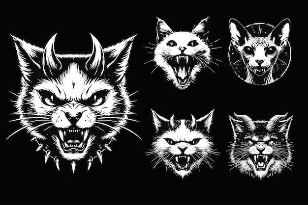 Set Dark Art Cats Beast Animal Horror Grunge Skull Vintage Old School Tattoo