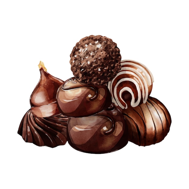 Set di disegno vettoriale ad acquerello di cioccolato fondente