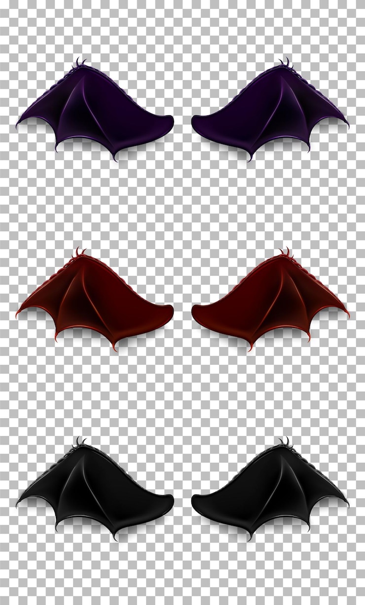 Vector 透明な背景に暗い悪魔の吸血鬼のドラゴンまたはコウモリの翼のセットデーモンのリアルな翼