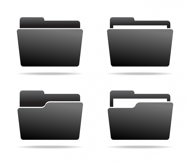 Set of dark grey folder icons.  .