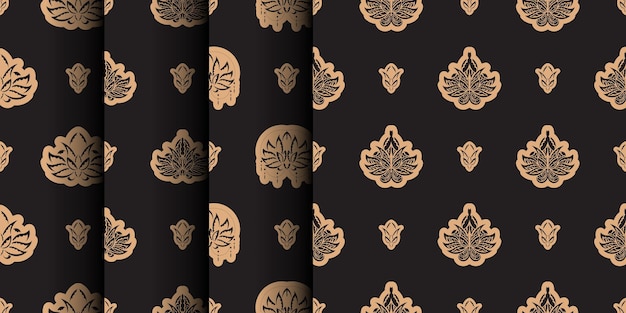 Set of dark solid color seamless pattern with lotuses in simple style good for backgrounds and prints vector illustration